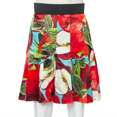 Pre-owned Dolce & Gabbana Red Printed Silk Paneled Mini Skirt S