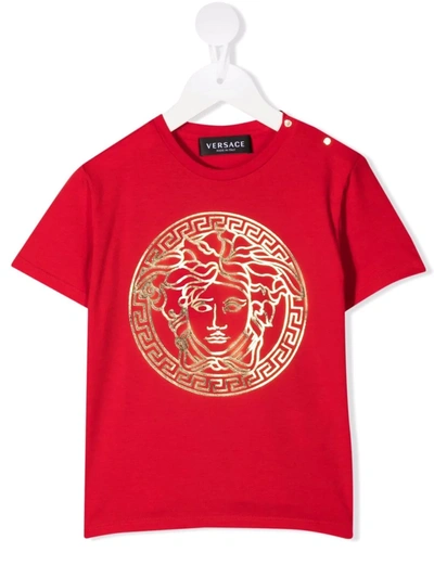 Versace Babies' Logo印花t恤 In Rosso/oro