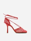 Bottega Veneta Lace-up Leather-trimmed Mesh Pumps In Tomato