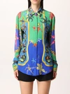 VERSACE SHIRT IN MARINE PATTERNED SILK,A84722 1F01009 5X000