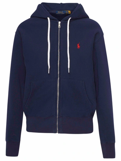 Polo Ralph Lauren Logo Embroidered Zipped Hoodie In Navy