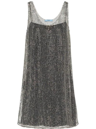 Prada Rhinestone-embellished Shift Dress In Grey