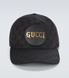 Gucci Leather-trimmed Monogrammed Canvas Baseball Cap In Black