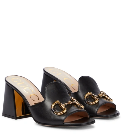 Gucci Horsebit Leather Mules In Black