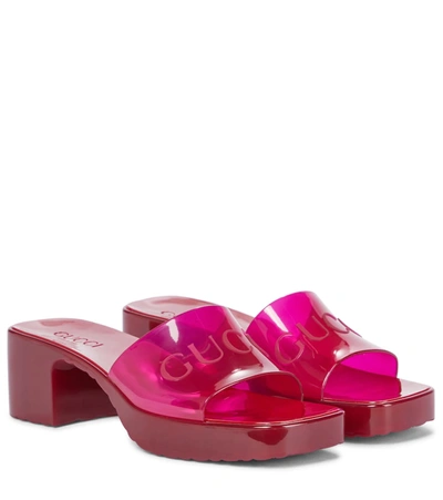 Gucci 60mm Rubber Slide Sandals In Red