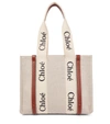 Chloé Structured Tote Bag With Leather And Linen Blend In White