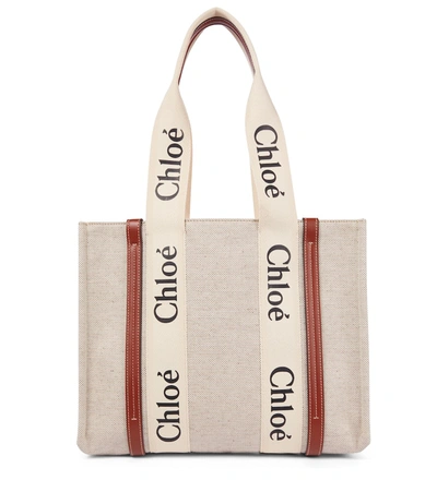 Chloé Woody Medium Canvas Tote In White