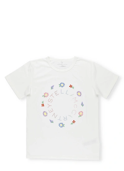 Stella Mccartney Kids' T-shirt With Logo And Flowers In Off White