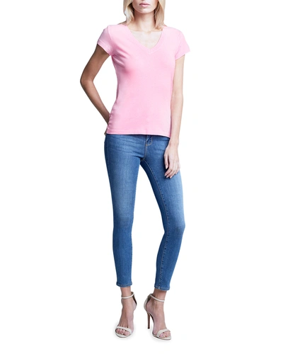 L Agence L'agence Becca Cotton V-neck Tee In Rose Bloom