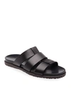 Bruno Magli Men's Empoli Three-strap Leather Slide Sandals In Black
