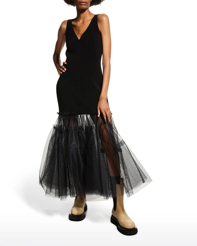 Alexander Mcqueen Tulle-bottom Ribbed Tank Dress In Black