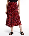 Marni Pleated Lip-print Crepe Midi Skirt In Black
