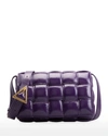 Bottega Veneta Padded Cassette Patent Leather Crossbody Bag In Purple