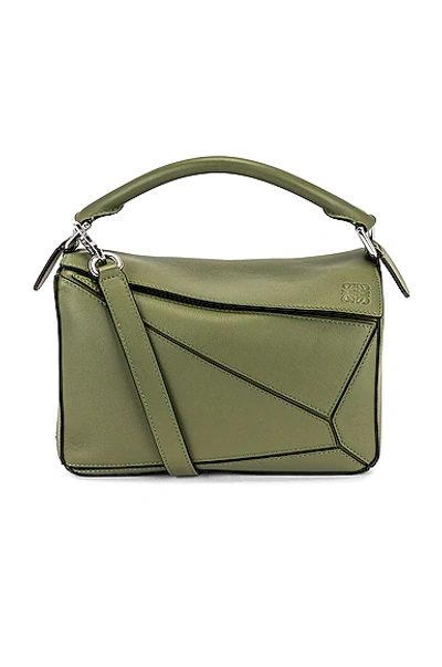 Loewe Small Puzzle Leather Shoulder Bag In Avocado Green