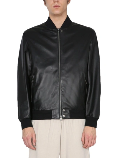 Z Zegna Leather Bomber Jacket In Black