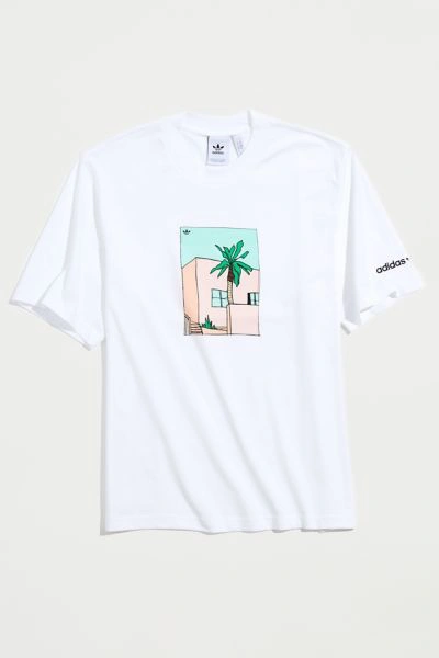 Adidas Originals 'summer Club' Hand Drawn Graphic T-shirt In White In White/white