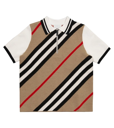 Burberry Kids' Little Boy's & Boy's Icon Stripe Merino Wool-blend Polo Shirt In Archive Beige