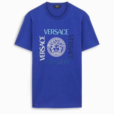 Versace Blue Medusa Logo-print T-shirt In 1u600 Blue