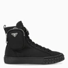 Prada Re-nylon Pouch Detail High-top Sneakers In Black
