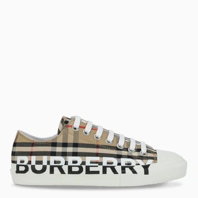Burberry Logo-print Checked Cotton-canvas Sneakers In Beige,white,black