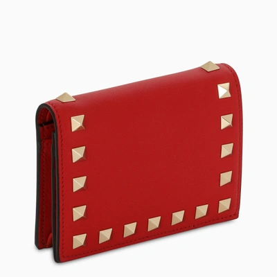 Valentino Garavani Red Rockstud Wallet With Zip Pocket