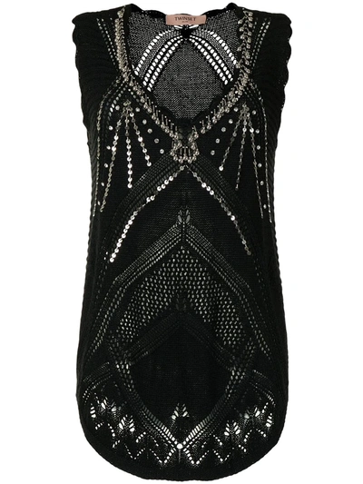 Twinset Sequin-embellished Sleeveless Blouse In Schwarz