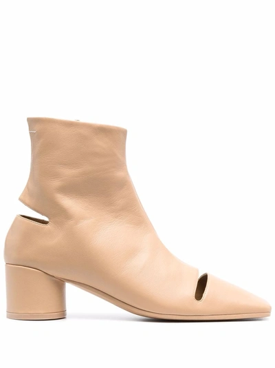Mm6 Maison Margiela Cut-out Square-toe Ankle Boots In Nude
