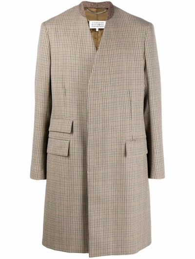 Maison Margiela Houndstooth-pattern Single-breasted Coat In Brown