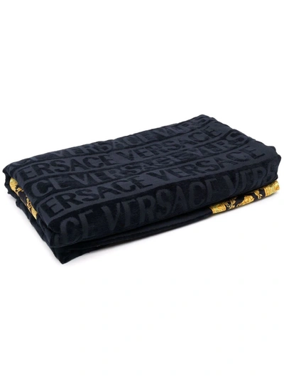 Versace Baroque-print Beach Towel In Blue