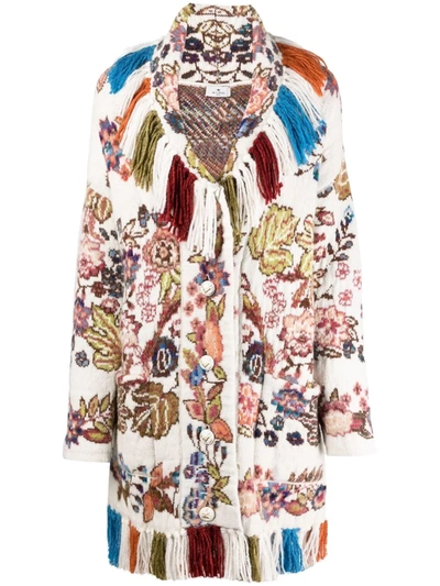 Etro Floral Jacquard Wool-blend Knit Coat In Cream