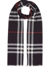 Burberry Wool And Silk Scarf With All-over Tartan Motif In Blue