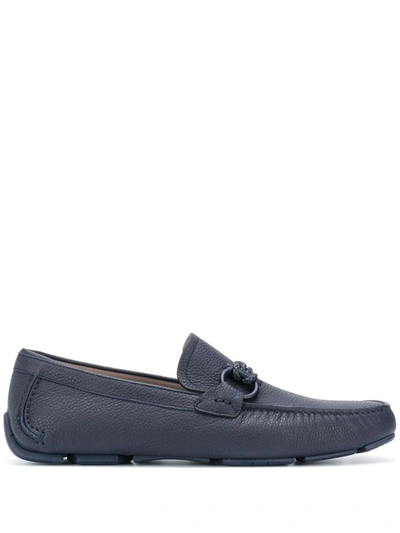 Ferragamo Gancini Ornament Leather Loafers In Blue