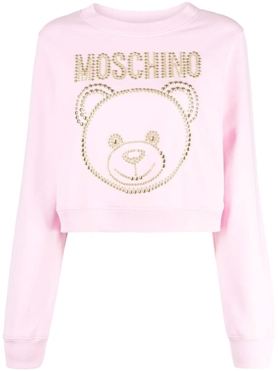 Moschino Teddy 铆钉短款卫衣 In Pink