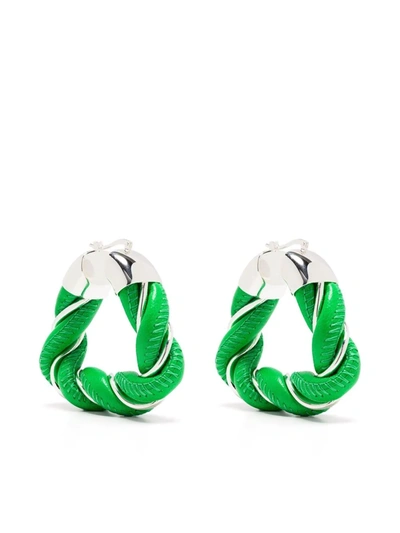 Bottega Veneta Womens Parakeet Sterling Silver And Leather Hoop Earrings In Green