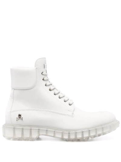 Philipp Plein The Hunter Leather Boots In White