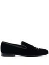 Philipp Plein Skull Embroidery Velvet Loafers In Black