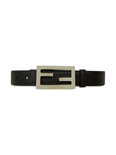 Fendi Kids' Reversible Logo Plaque Belt In 黑色