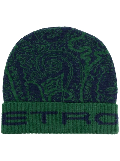 Etro Paisley-pattern Wool Beanie In Green