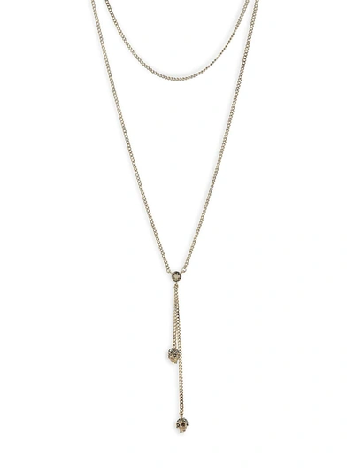 Alexander Mcqueen Women's Swarovski Crystal Double Chain Necklace In Pale Gold