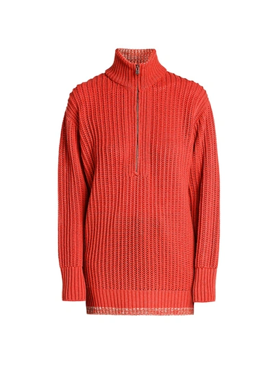 Agnona Ribbed Cashmere Quarter Zip Sweater In Vermilion