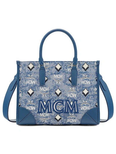 Mcm Women's Small Vintage Jacquard Tote In Blue
