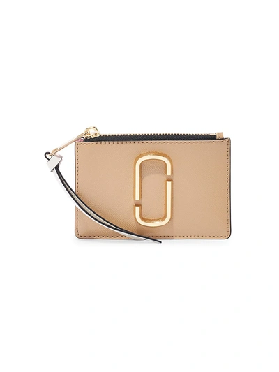 Marc Jacobs Small The Snapshot Zip Leather Card Case In Sandcastle