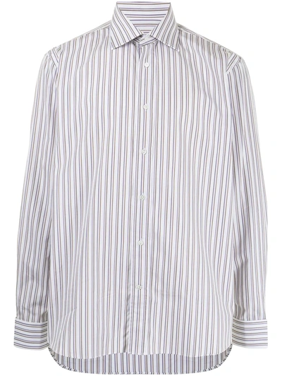 Canali Formal Stripe-print Shirt In Brown
