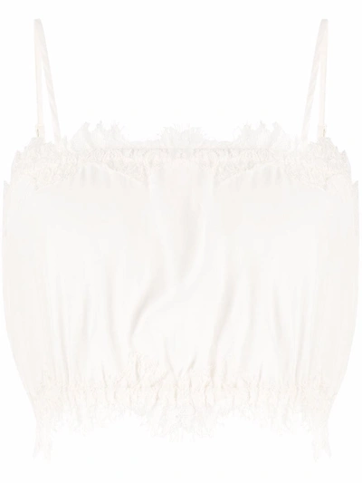 Gold Hawk Lace-trim Silk Crop Top In White