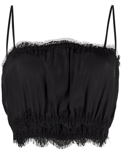 Gold Hawk Lace-trim Silk Crop Top In Black