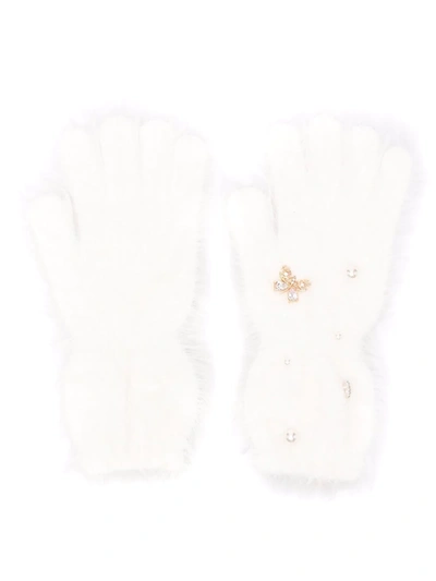 Monnalisa Kids' Embellished Knitted Gloves In White