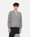 Thom Browne 4-bar Stripe V-neck Cardigan In Gray