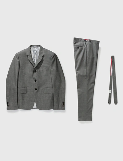 Thom Browne Wool Twill Suit With Tie In Grey