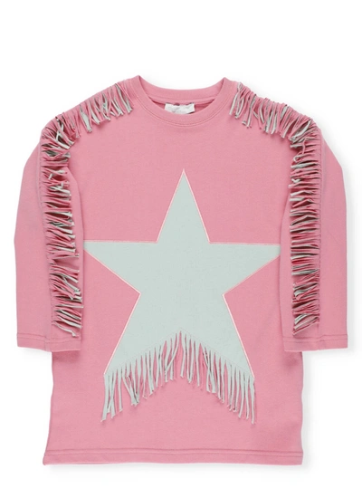 Stella Mccartney Kids' Cotton Fringed Sweatshirt In Sugar Pink