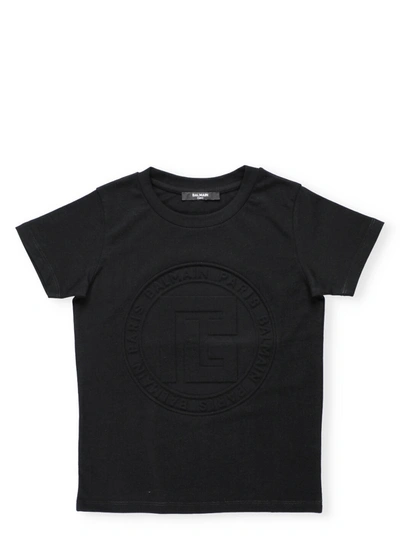 Balmain Kids' Debossed-logo T-shirt In Black
